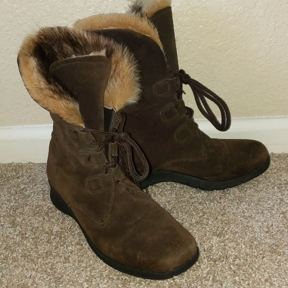 Maxine of Canada Suede Leather Fox Fur Boots 6.5